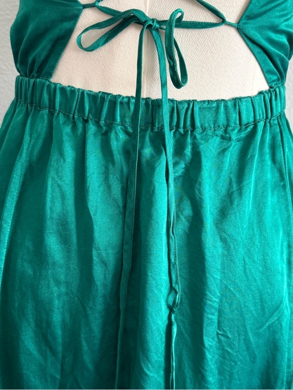 Brazeau Tricot Green Satin Midi Dress Open Back Strappy Silk Slip Style - Picture 5 of 7